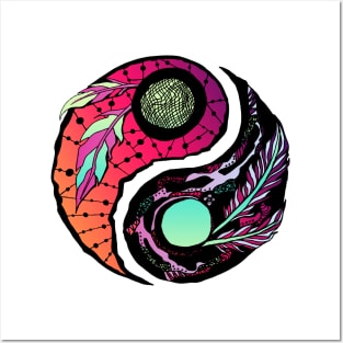 Blue Red Blend Feathers Yin Yang Posters and Art